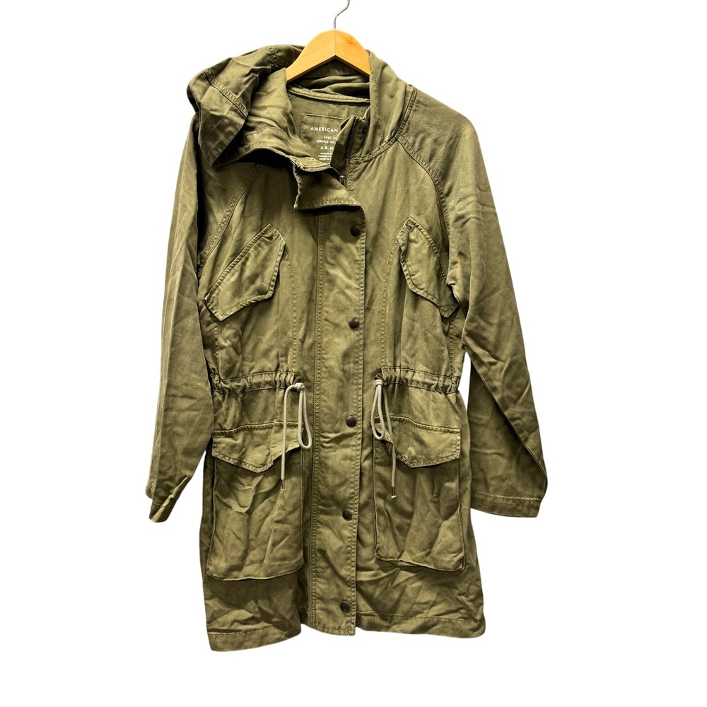 American Eagle Jacket Womens Medium Utility Field Hooded Olive Green Anorak